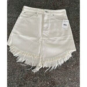 FREE PEOPLE BAILEY ASYMMETRIC FRAYED HEM DENIM MINI SKIRT SIZE 27‎